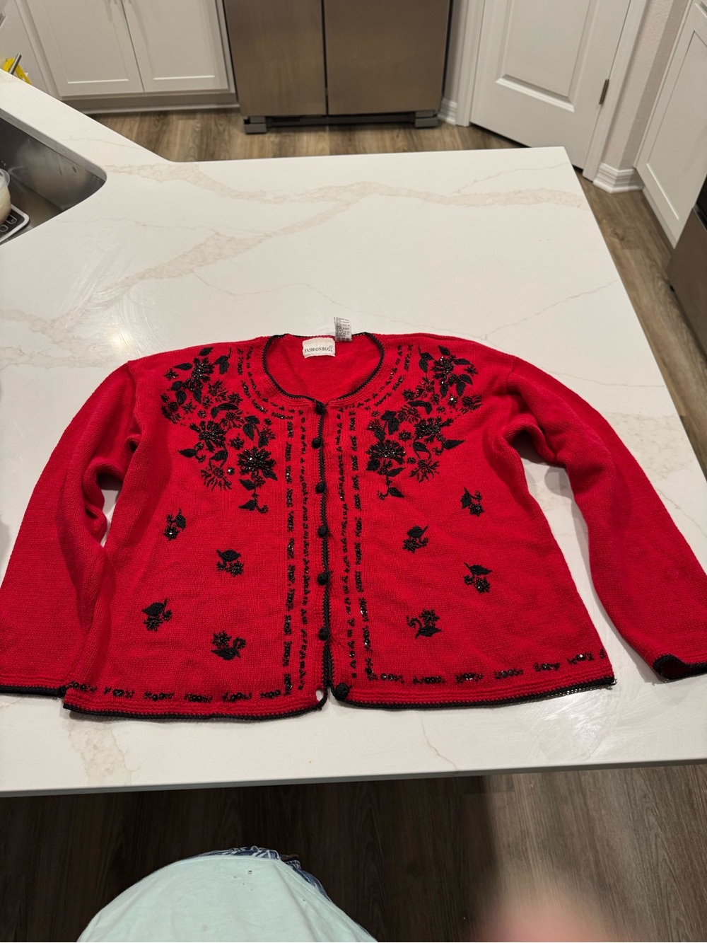 Classic Red Embroidered Cardigan Sweater - Fashion Bug